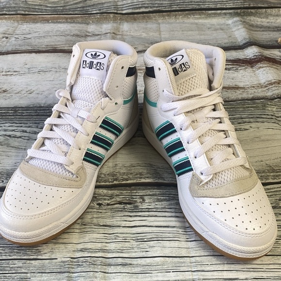 Adidas Junior Top Ten RB J White High-Top Sneakers w/Blue & Green Stripes Sz 6.5 - Picture 8 of 10